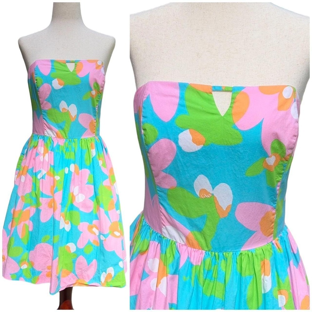 Vibrant Lilly Pulitzer corset floral strapless dress. Size 4